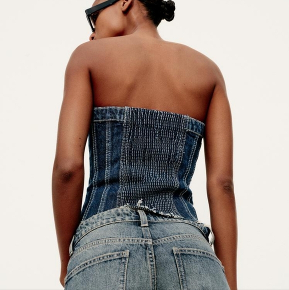 ❌️SOLD❌️CORSET STYLE DENIM TOP TRF SIZE XL - Picture 6 of 12